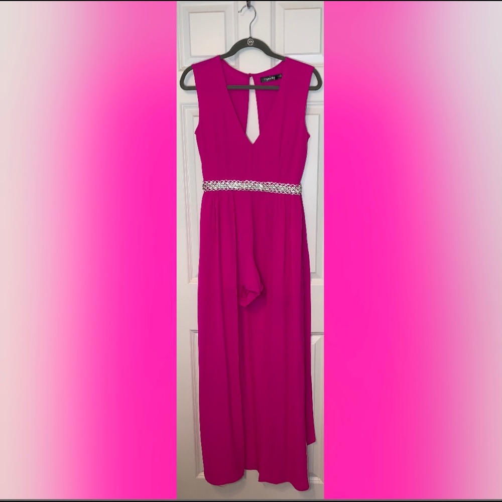 Crystal Sky Hot Pink Romper with Floorlength Skirt